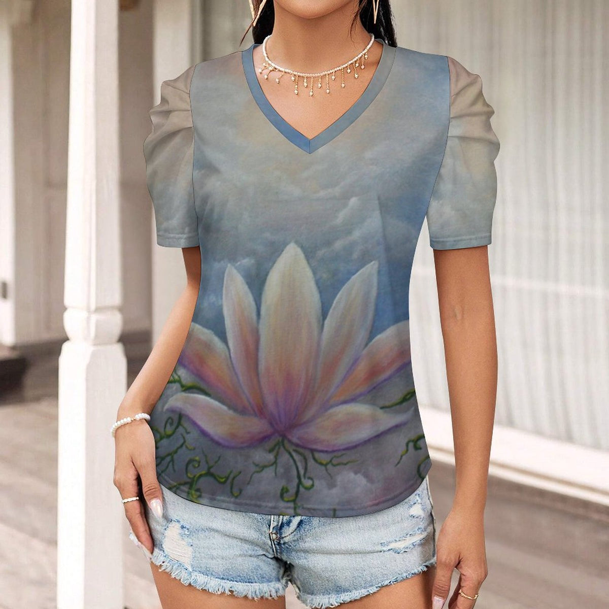 In Living Color Puff Short Sleeve Top(All-Over Printing)