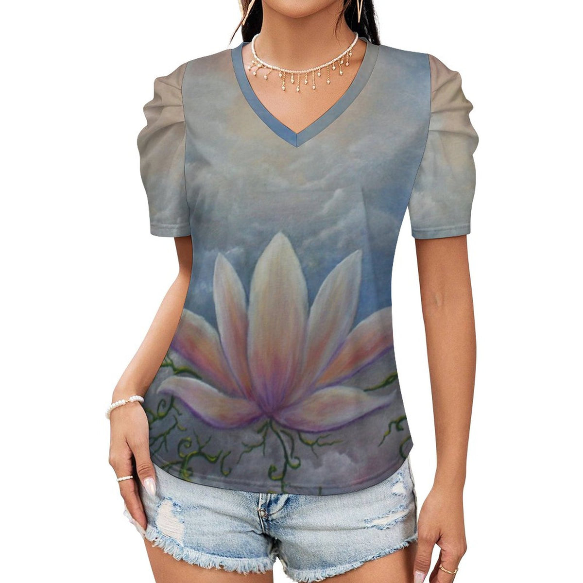 In Living Color Puff Short Sleeve Top(All-Over Printing)