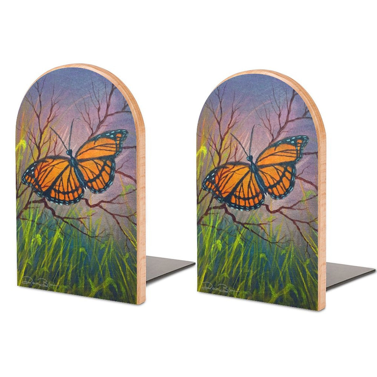 Butterfly Stop Wood Bookends (Set of 2)