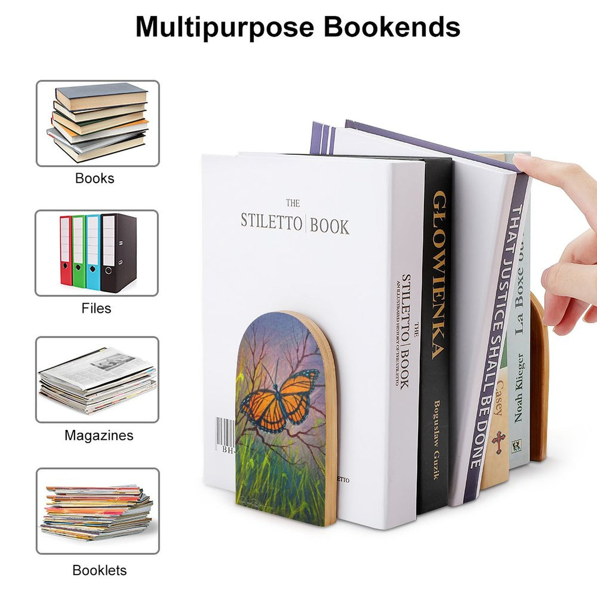 Butterfly Stop Wood Bookends (Set of 2)