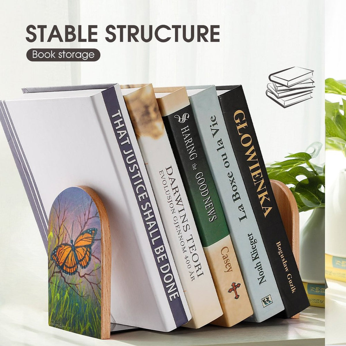 Butterfly Stop Wood Bookends (Set of 2)