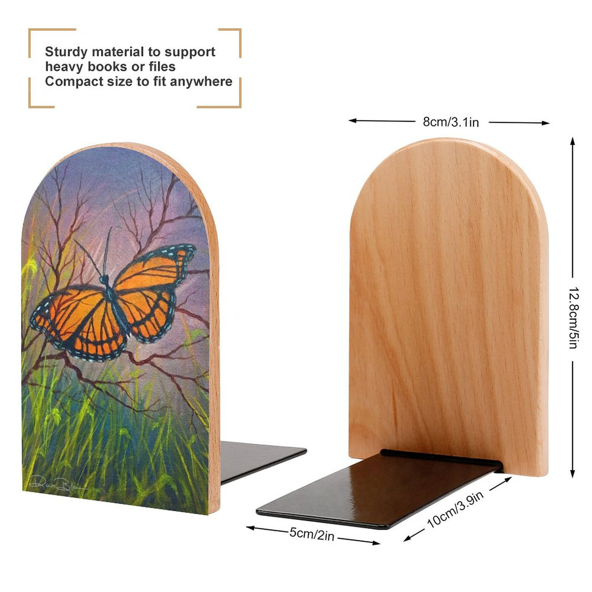 Butterfly Stop Wood Bookends (Set of 2)